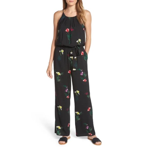 Vince Camuto Tropical Garden Sleeveless Jumpsuit Black Floral Print size XS - Picture 1 of 13